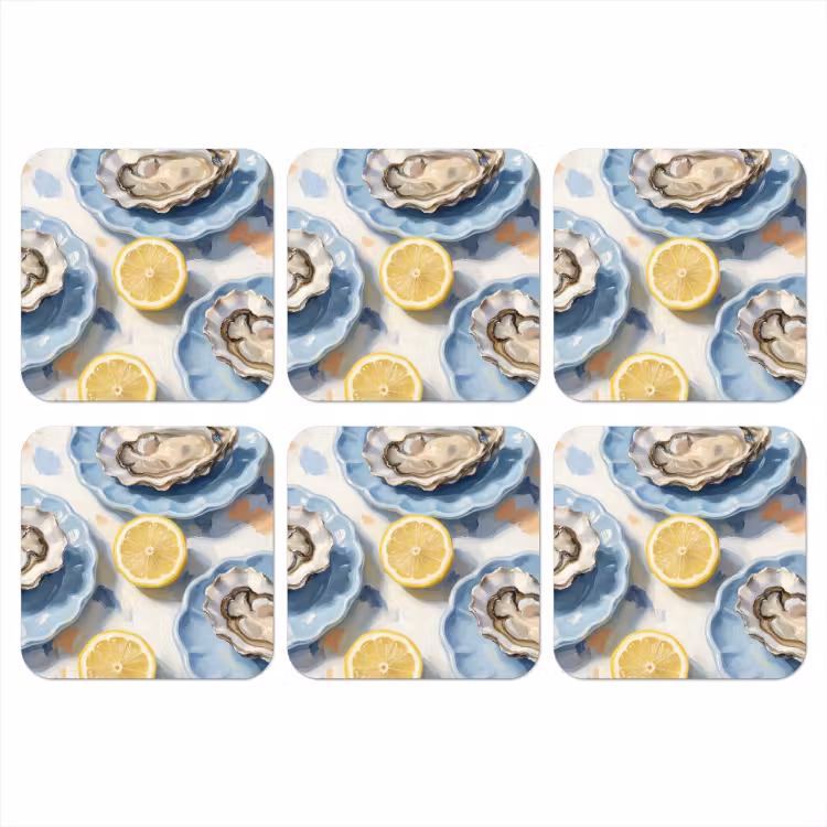 Eten - Oesters - Citroenen - Modern - Geel onderzetter kurk middel -3d