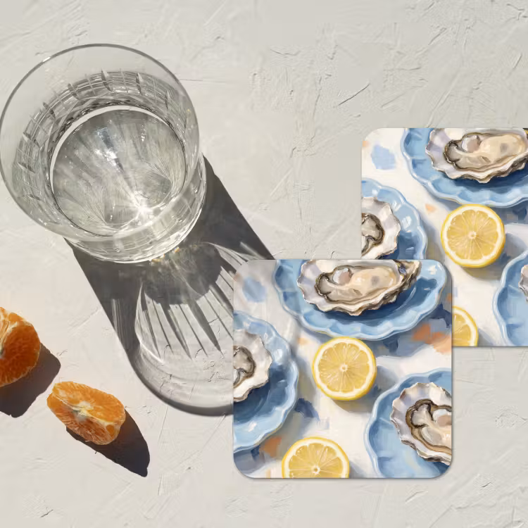 Eten - Oesters - Citroenen - Modern - Geel onderzetter kurk middel -sfeer4
