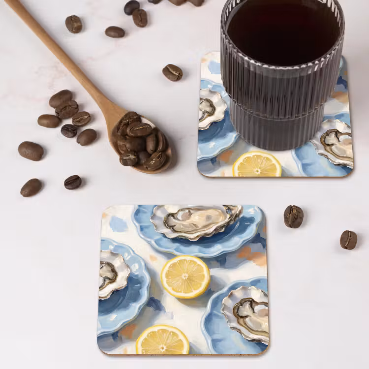 Eten - Oesters - Citroenen - Modern - Geel onderzetter kurk middel -sfeer2