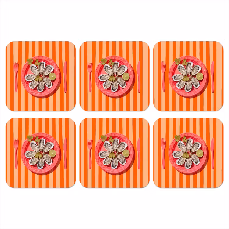 Eten - Oester - Zeevruchten - Oranje - Modern onderzetter kurk middel -3d