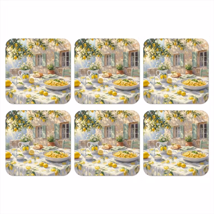 Eten - Terras - Zomer - Geschilderd - Geel onderzetter kurk middel -3d