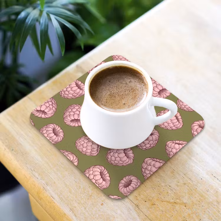 Eten - Patroon - Illustratie - Roze - Groen onderzetter kurk middel -sfeer5