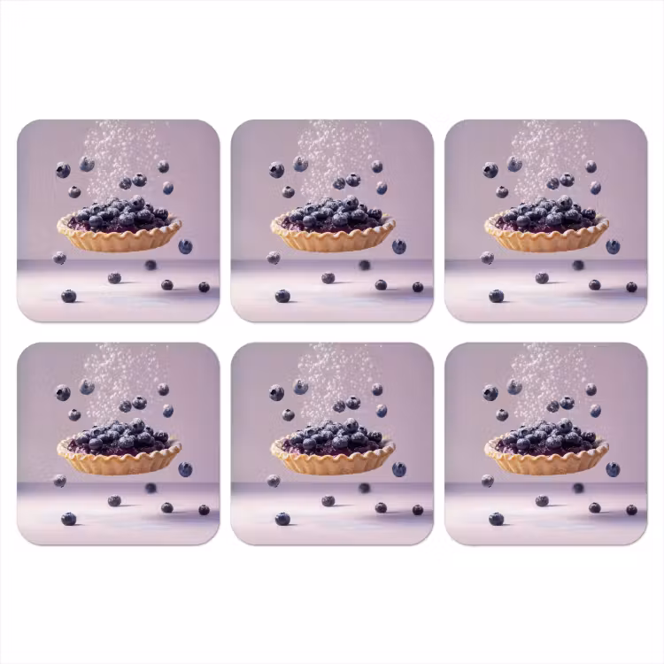 Eten - Taart - Bessen - Blauw onderzetter kurk middel -3d