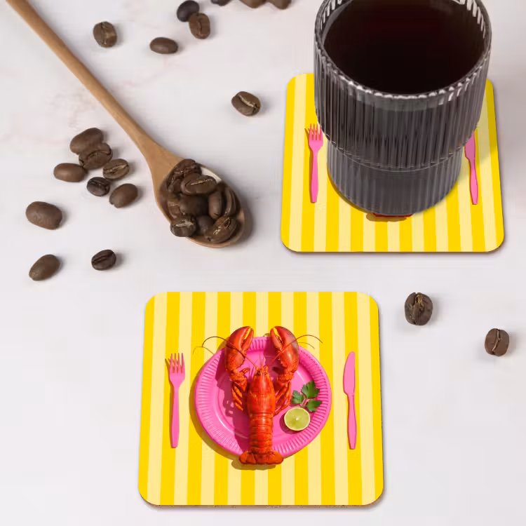 Eten - Roze - Geel - Modern - Culinaire onderzetter kurk middel -sfeer2