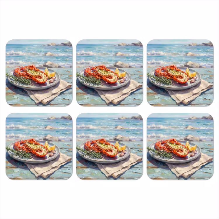 Eten - Zee - Kust - Modern - Blauw onderzetter kurk middel -3d