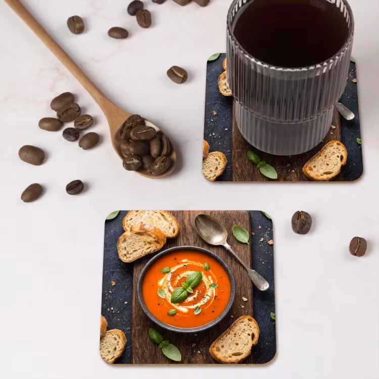 Eten - Soep - Basilicum - Rustiek - Rood onderzetter kurk middel -sfeer2