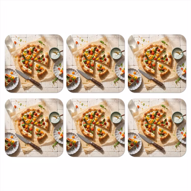 Eten - Tomaten - Basilicum - Maaltijd - Vers onderzetter kurk middel -3d