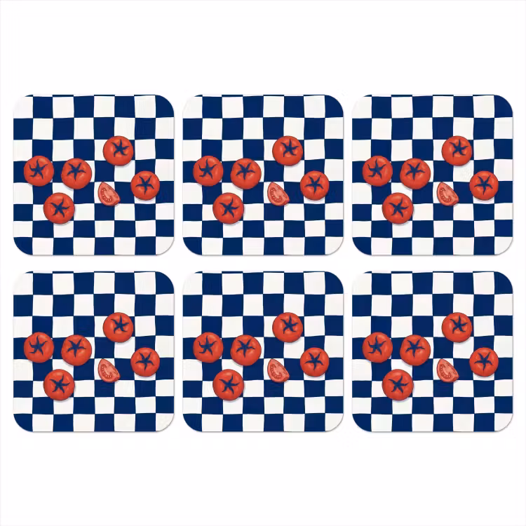 Eten - Tomaten - Keuken - Illustratie - Rood-Blauw onderzetter kurk middel -3d