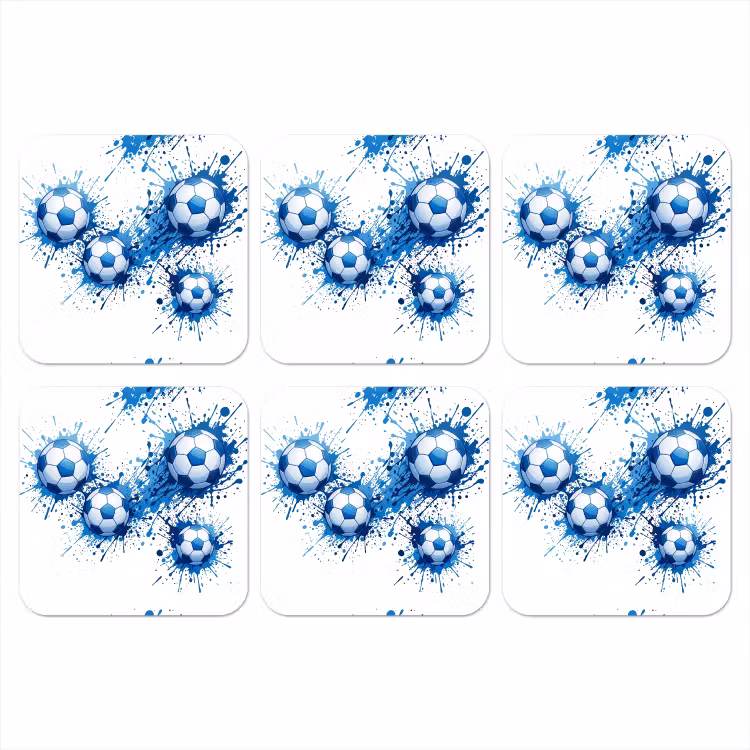 Voetballen - Verf - Sport - Blauw onderzetter kurk middel -3d