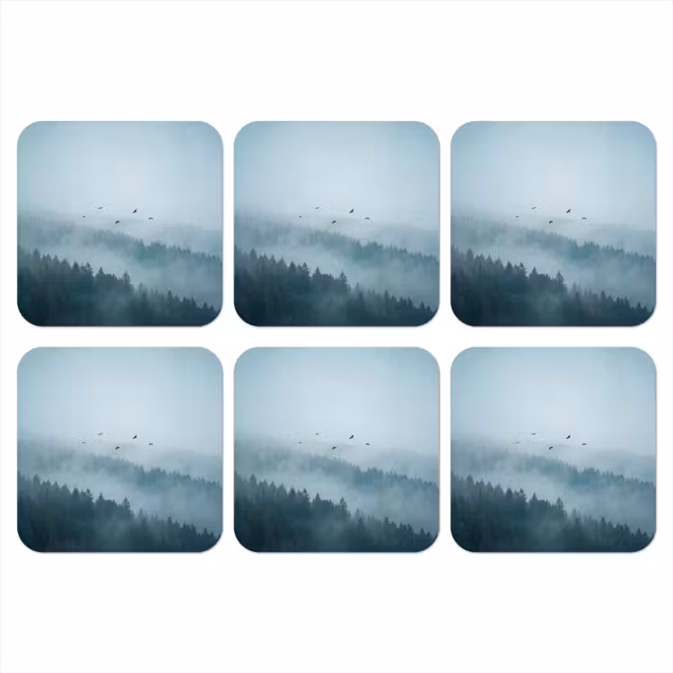 Bos - Mist - Vogels - Natuur - Groen onderzetter kurk middel -3d