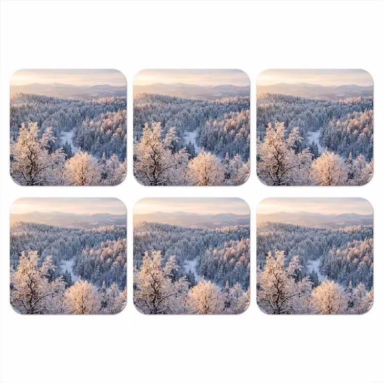 Bos - Bergen - Goud - Winter - Warm onderzetter kurk middel -3d