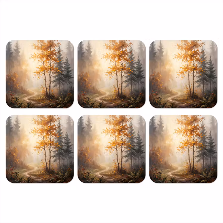 Bospad - Herfstbladeren - Natuur - Schilderachtig - Oranje onderzetter kurk middel -3d