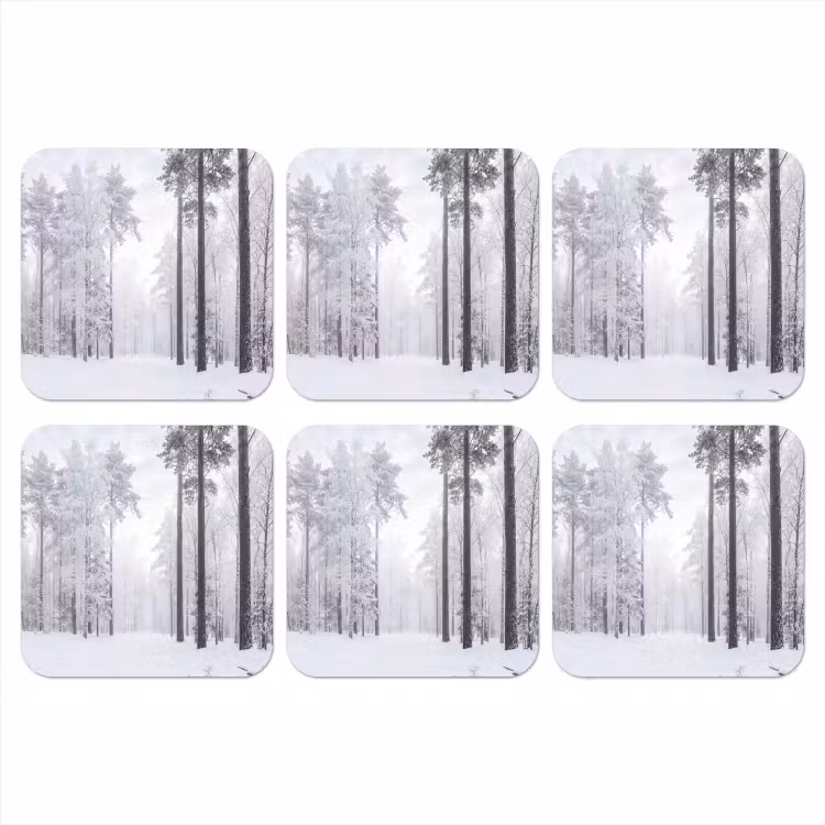 Bos - Sneeuw - Pad - Winter - Stilte onderzetter kurk middel -3d