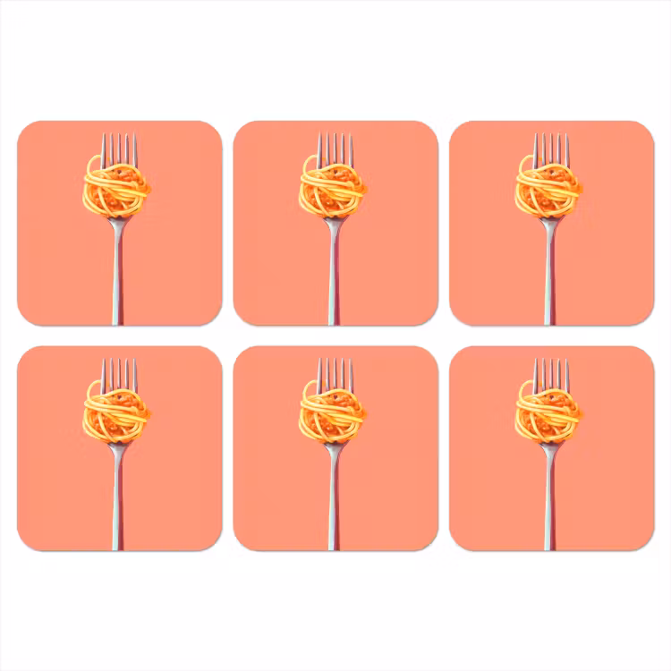 Vork - Spaghetti - Artistiek - Roze onderzetter kurk middel -3d