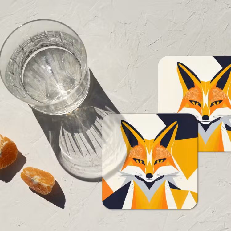 Vos - Oranje - Abstract - Driehoeken onderzetter kurk middel -sfeer4