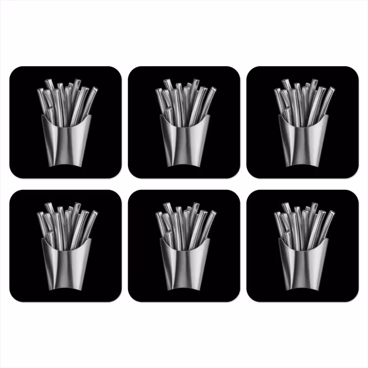 Frietjes - Futuristisch - Zilver onderzetter kurk middel -3d