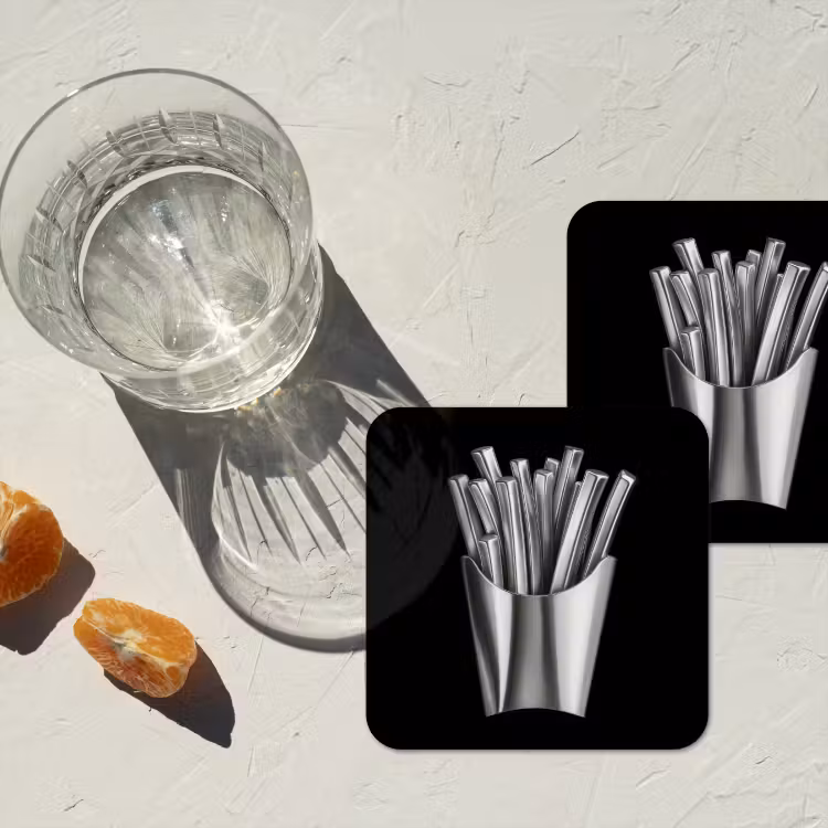 Frietjes - Futuristisch - Zilver onderzetter kurk middel -sfeer4
