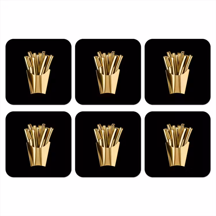 Friet - Goud - Chrome - Eten onderzetter kurk middel -3d