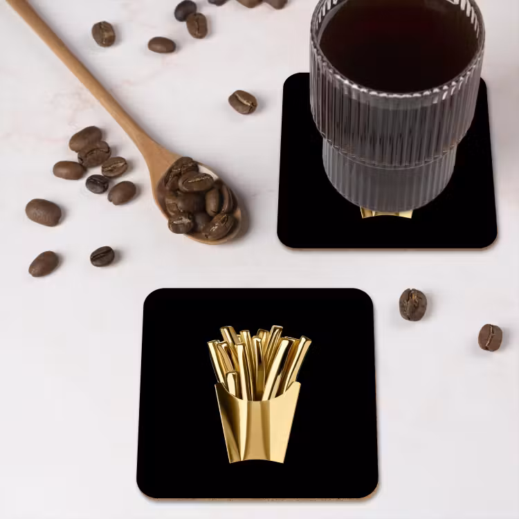 Friet - Goud - Chrome - Eten onderzetter kurk middel -sfeer2