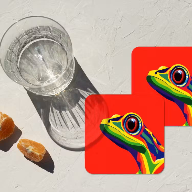 Kikker - Kleurrijk - Strepen - Ogen onderzetter kurk middel -sfeer4
