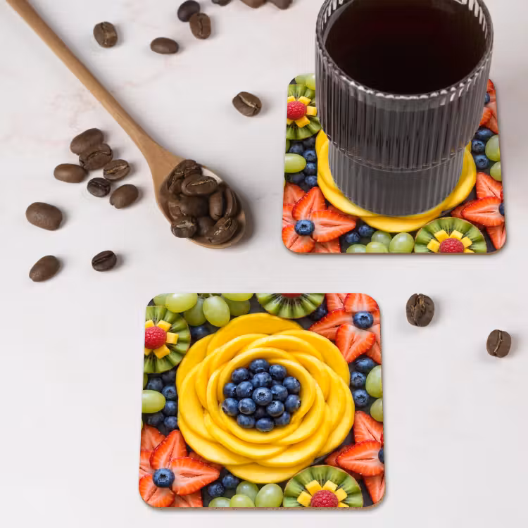 Fruit - Arrangement - Gezond - Kleurrijk - Eten onderzetter kurk middel -sfeer2