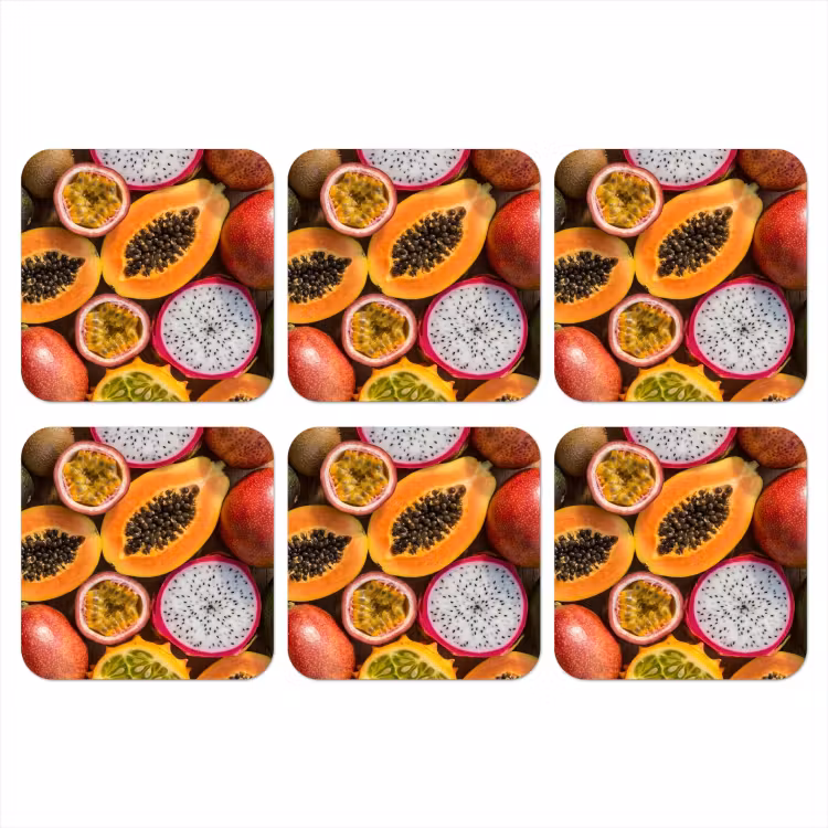 Fruit - Geopend - Tropisch - Eten - Kleurrijk onderzetter kurk middel -3d