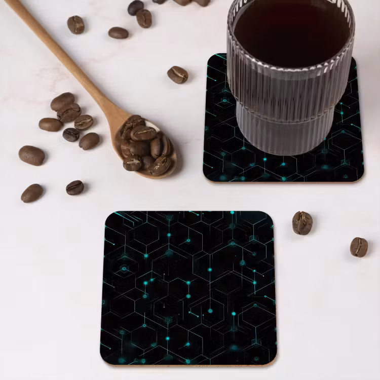 Gaming - Netwerk - Blauw - Punten - Patroon onderzetter kurk middel -sfeer2
