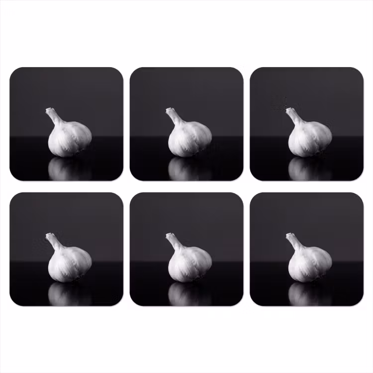 Knoflook - Zwart - Wit onderzetter kurk middel -3d