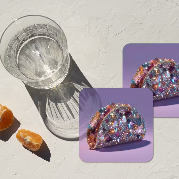 Edelstenen - Glitters - Paars - Kleurrijk onderzetter kurk middel -sfeer4