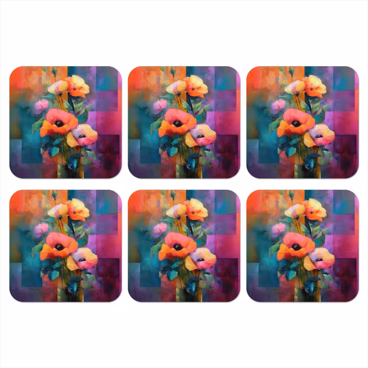 Geometrische kleurvlaken - Modern - Fantasiebloemen onderzetter kurk middel -3d