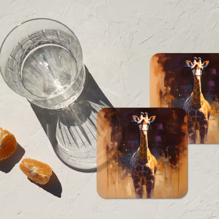 Giraf - Bruin - Abstract - Geschilderd onderzetter kurk middel -sfeer4
