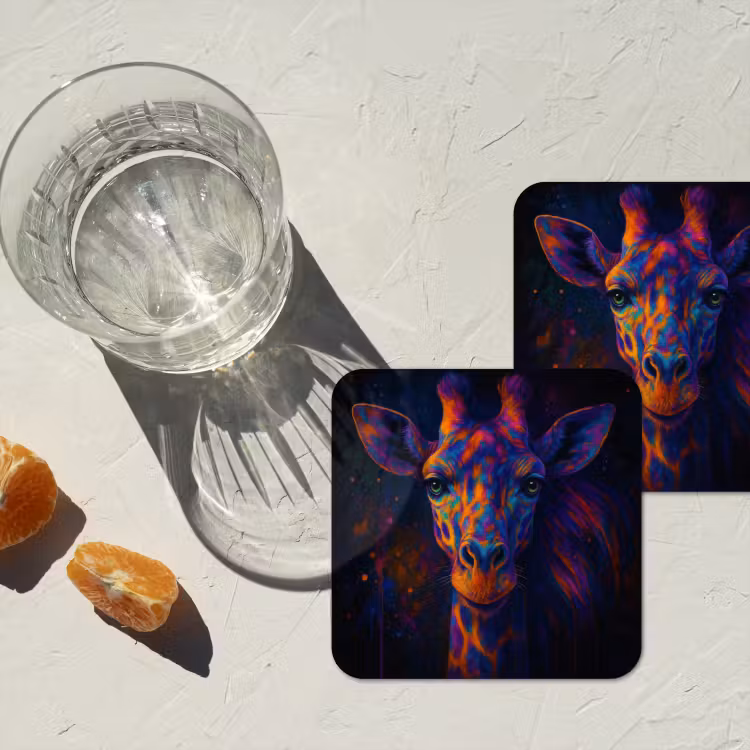 Giraffe - Gekleurd - Verfspatten onderzetter kurk middel -sfeer4