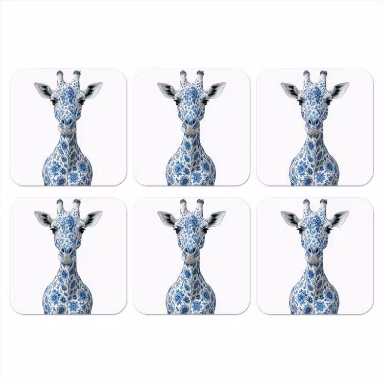 Giraffe - Delfts blauw - Dieren - Minimalistisch onderzetter kurk middel -3d