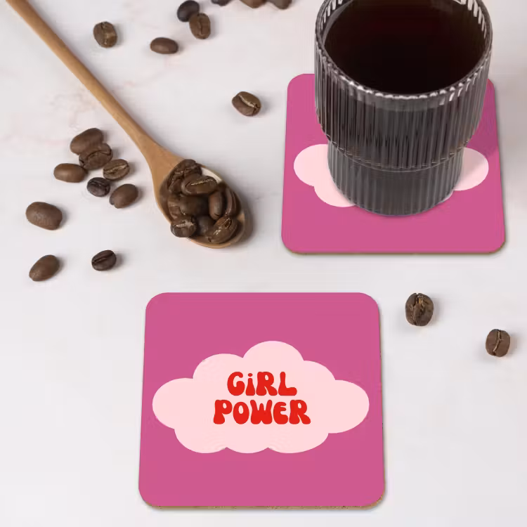 Girl power - Wolk - Roze onderzetter kurk middel -sfeer2