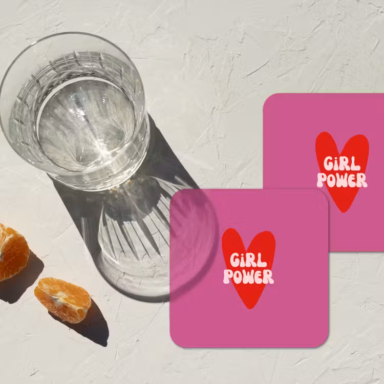 Girl power - Hart - Roze - Rood onderzetter kurk middel -sfeer4