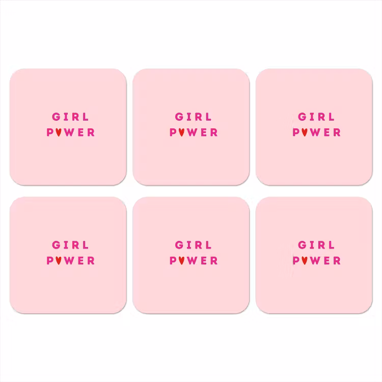Girl power - Roze - Hartje onderzetter kurk middel -3d