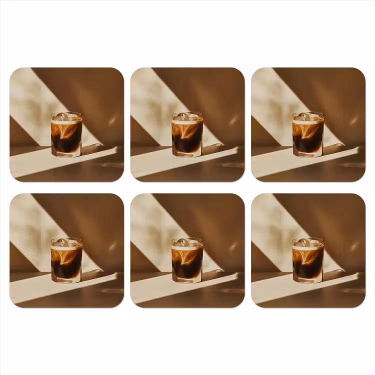 Glas - Ijskoffie - Schaduw - Bruin onderzetter kurk middel -3d