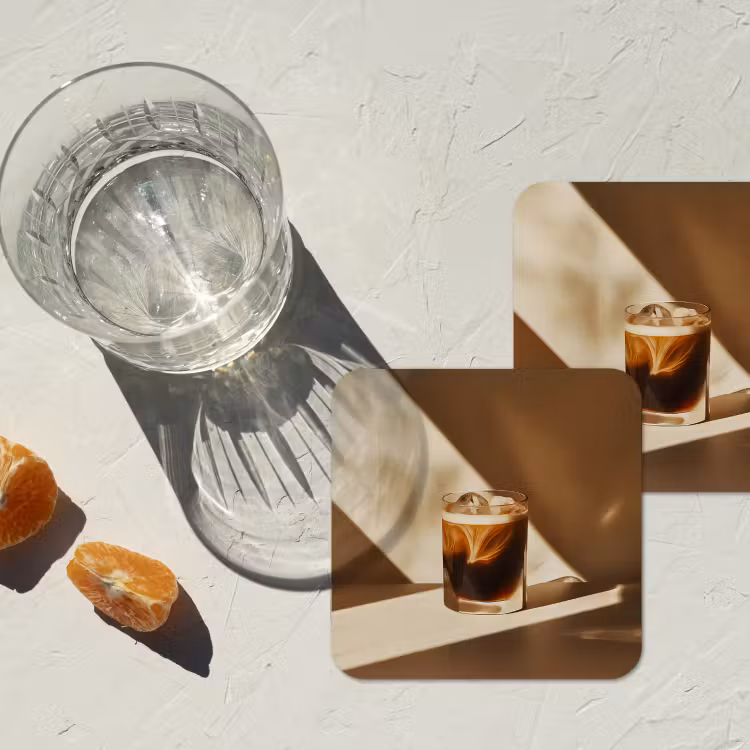 Glas - Ijskoffie - Schaduw - Bruin onderzetter kurk middel -sfeer4