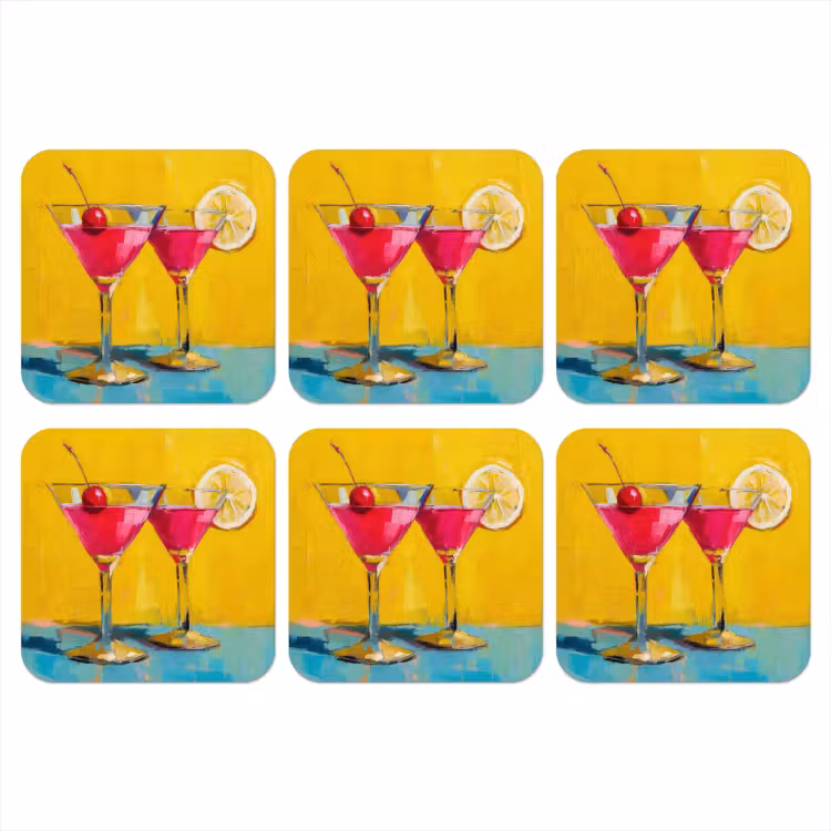 Glazen - Cocktail - Citroen - Kers onderzetter kurk middel -3d