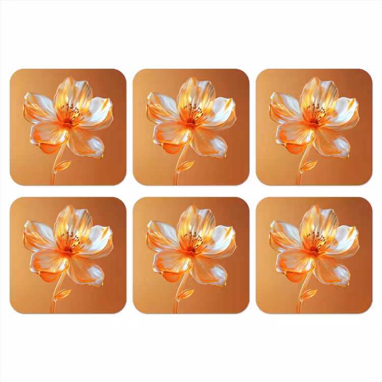 Glazen - Bloem - Oranje onderzetter kurk middel -3d