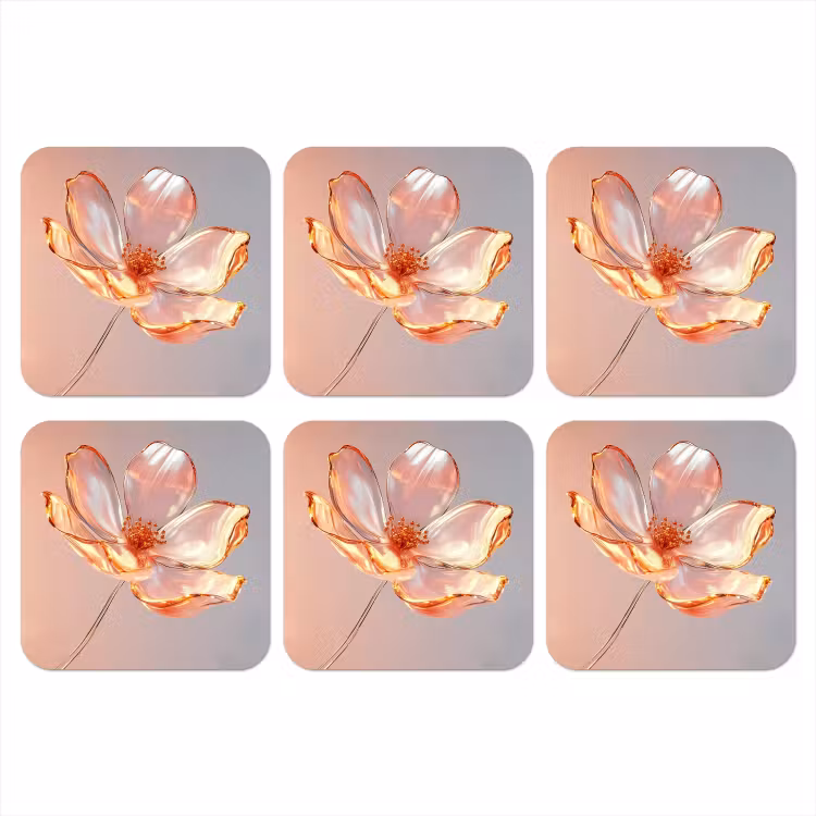 Glazen - Bloem - Roze onderzetter kurk middel -3d