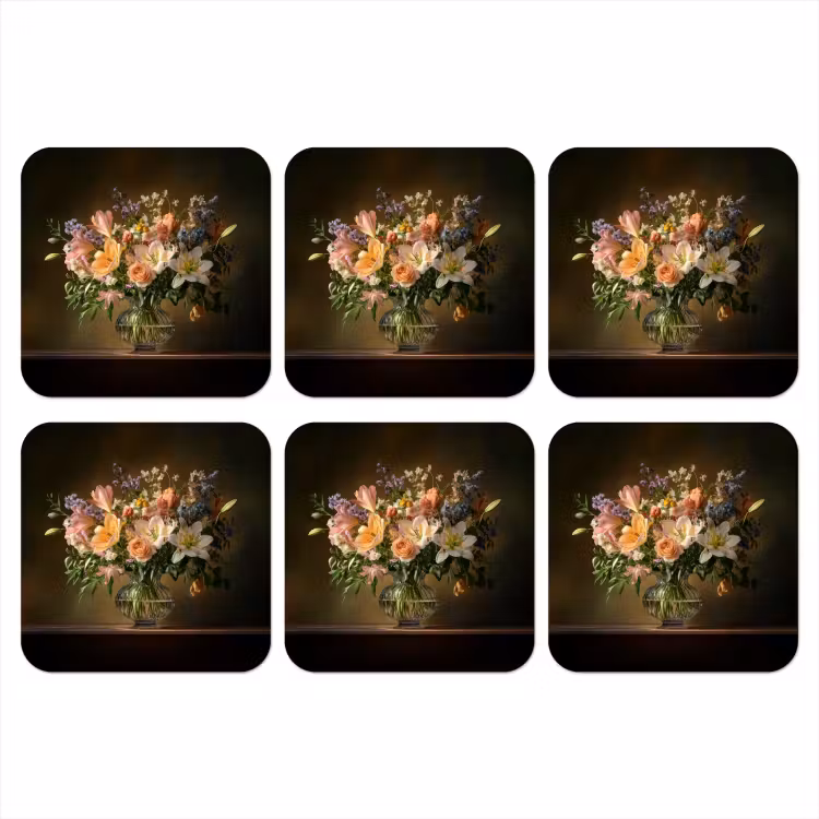 Glazen - Bloemen - Boeket - Kleuren onderzetter kurk middel -3d