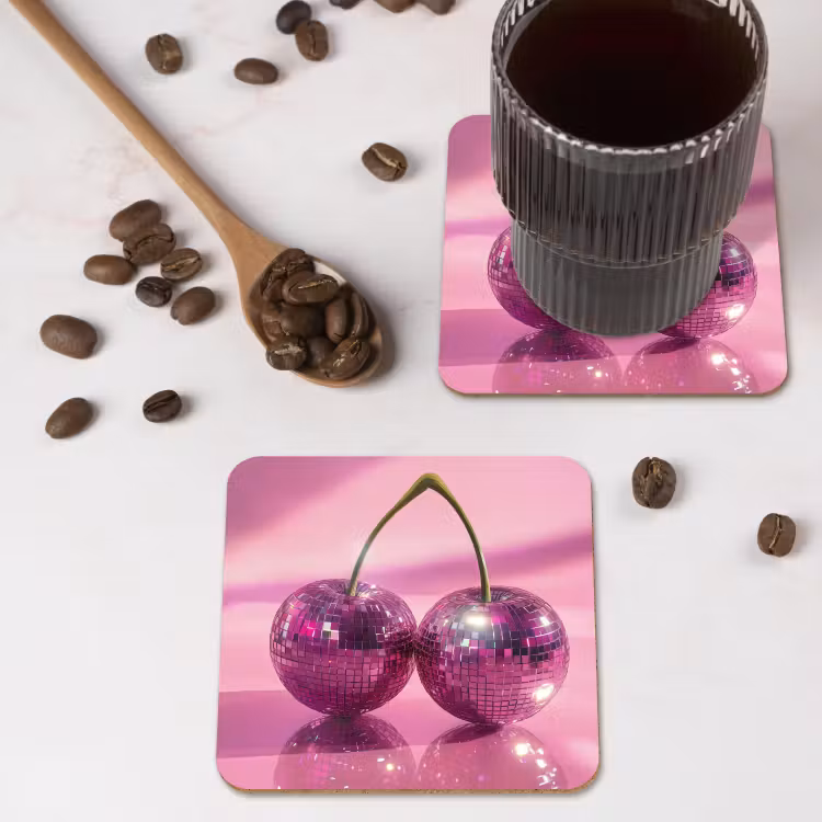 Glitter - Discobol - Roze - Kersen onderzetter kurk middel -sfeer2