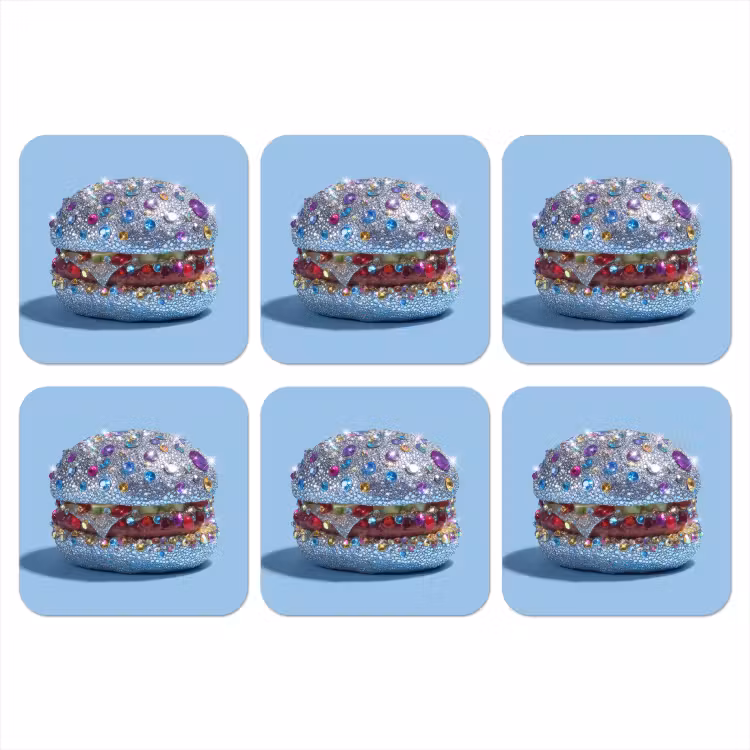 Glitters - Hamburger - Blauw onderzetter kurk middel -3d