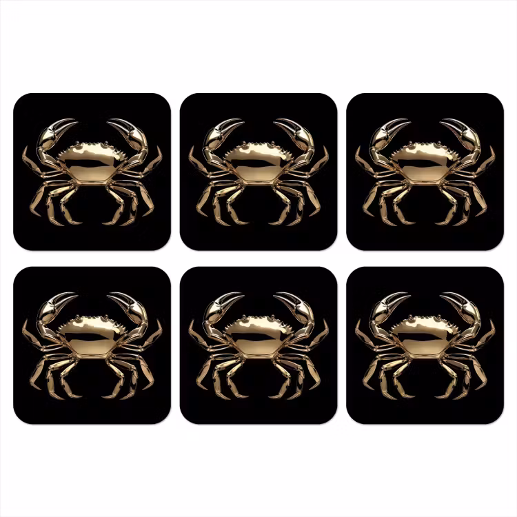 Goud - Krab - Dieren - Zwart onderzetter kurk middel -3d