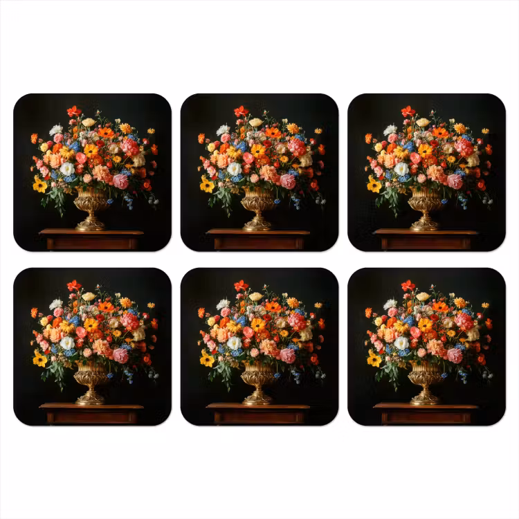 Goud - Bloemen - Kleuren - Vaas onderzetter kurk middel -3d