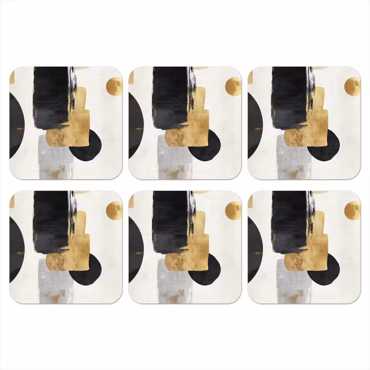 Goud - Rechthoeken - Cirkels - Abstract onderzetter kurk middel -3d