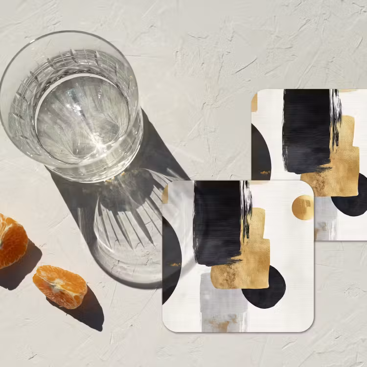 Goud - Rechthoeken - Cirkels - Abstract onderzetter kurk middel -sfeer4