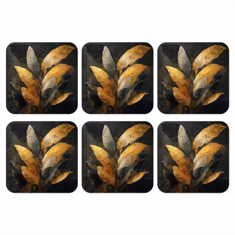 Gouden Bladcompositie β Botanische Luxe onderzetter kurk middel -3d