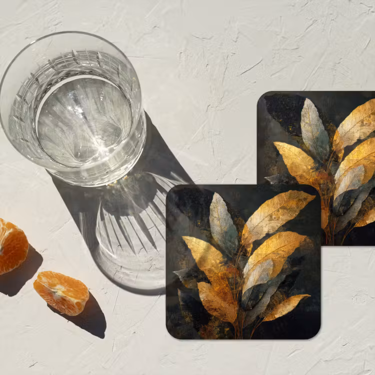 Gouden Bladcompositie β Botanische Luxe onderzetter kurk middel -sfeer4